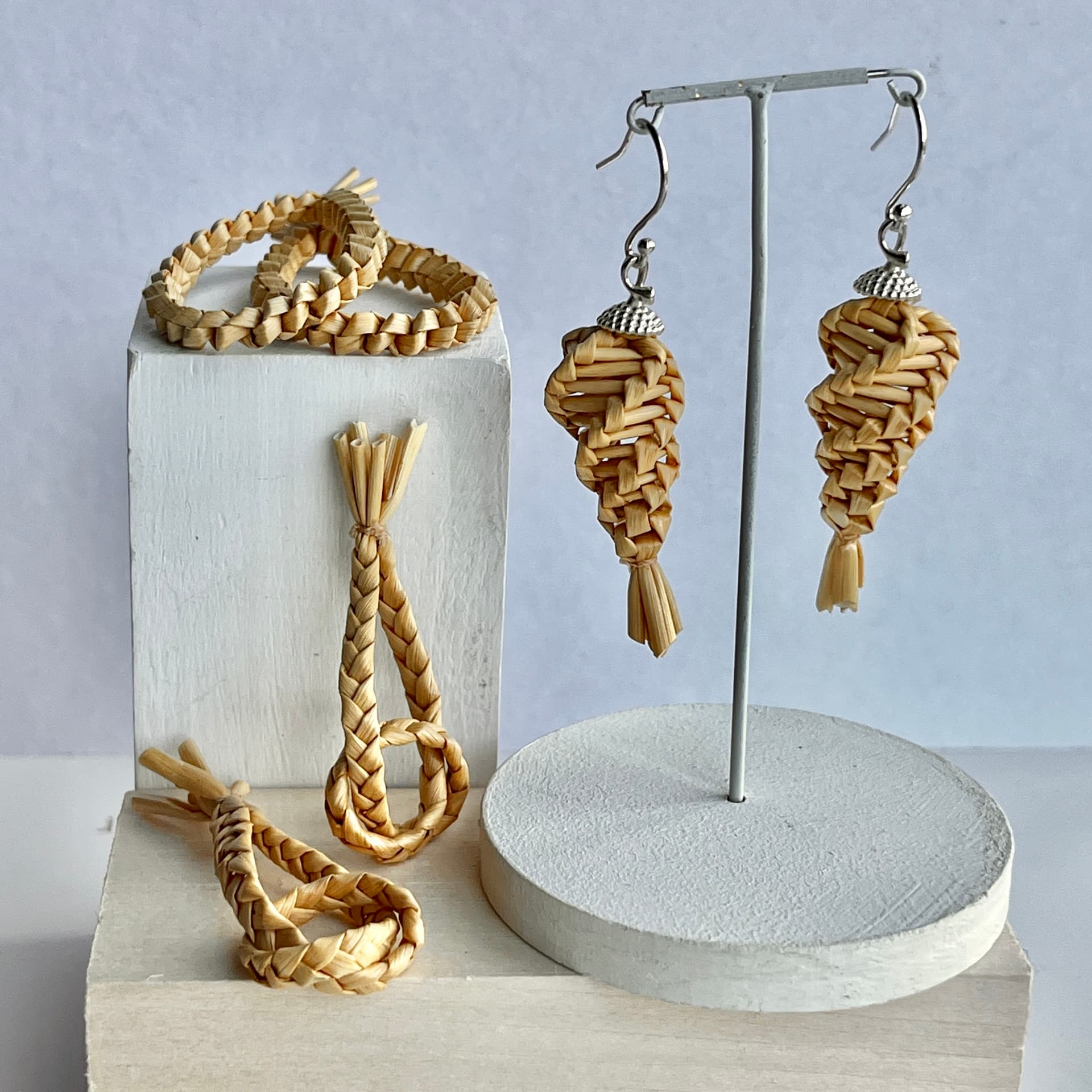Plaited & Woven Straw Earrings